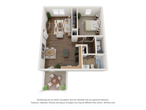 Floor plan for 1 bed, 1 bath, 747 sqft